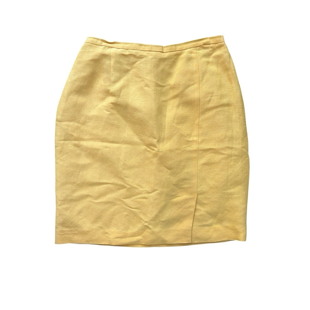 Harve Benard Vintage Linen Blend Skirt Sz 12 Bright Yellow Business, Professiona